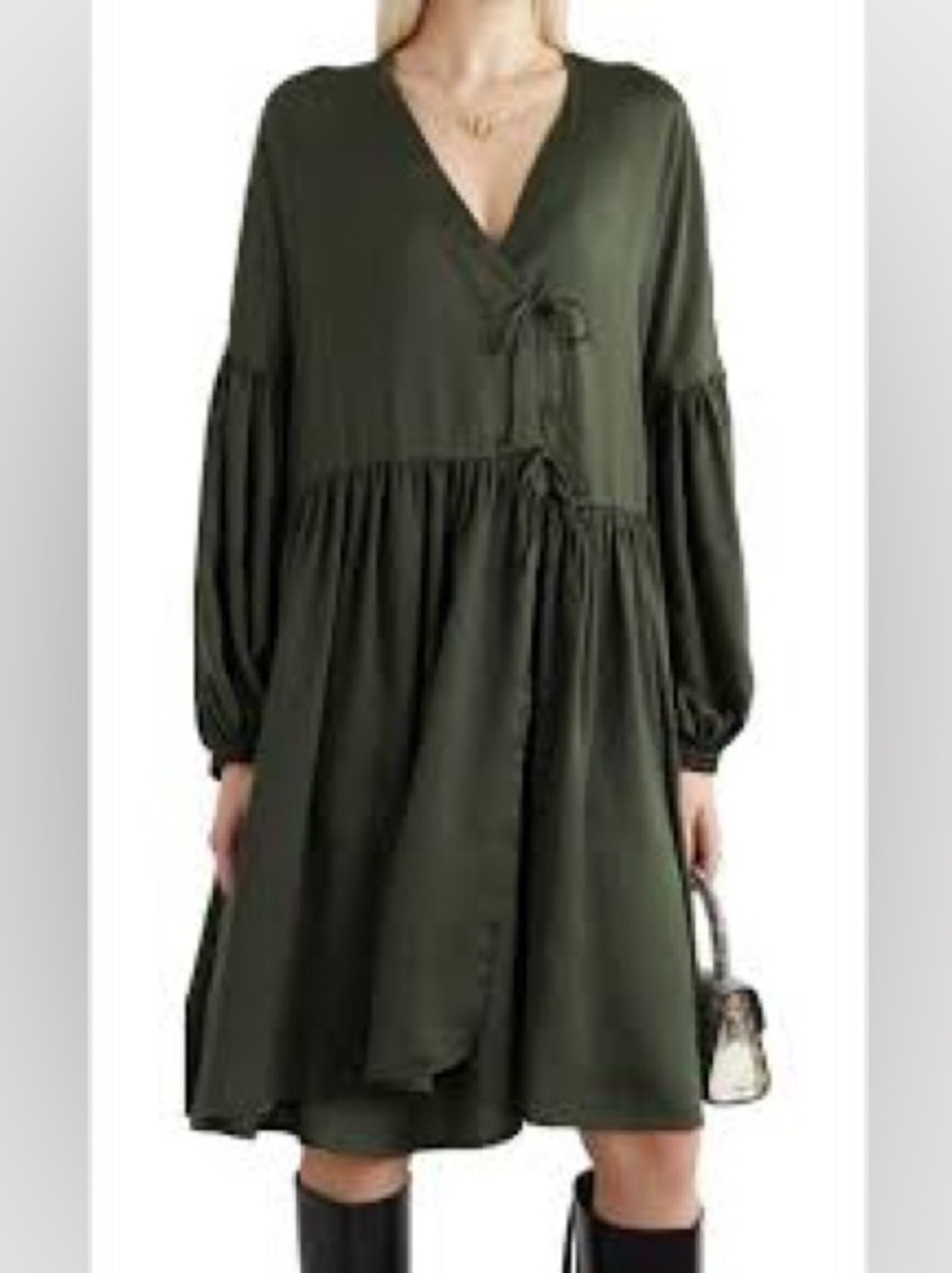 Munthe V-Neck Tie-Front Long Sleeve Dress